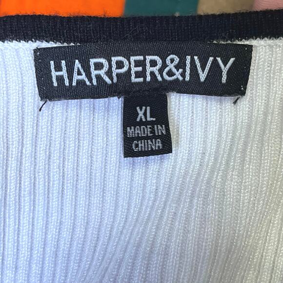 Harper Ivy White Bow Front Sweater XL Black Trim - Picture 9 of 12